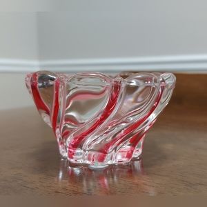 Mikasa Peppermint Red Swirl Glass Candy Dish